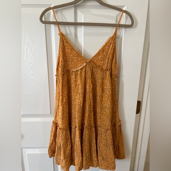 Wild Fable Mustard Yellow Floral Mini Dress Size M - Picture 1 of 4